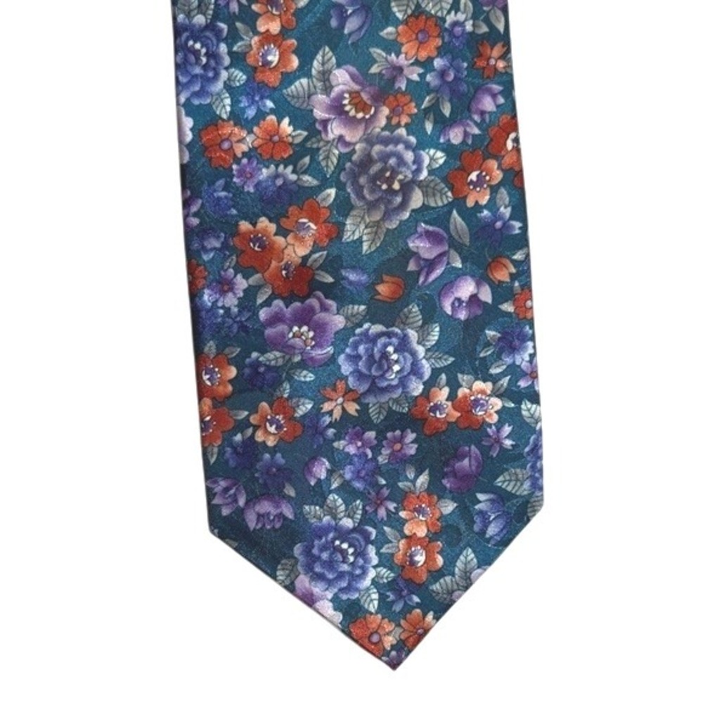 Men's Camden Court Teal Multicolor Floral Flowers Necktie